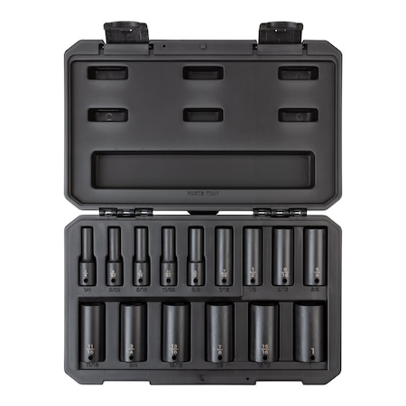Tekton 3/8 Inch Drive Deep 6-Point Impact Socket Set with Case, 15-Piece (1/4-1 in.) SID91301